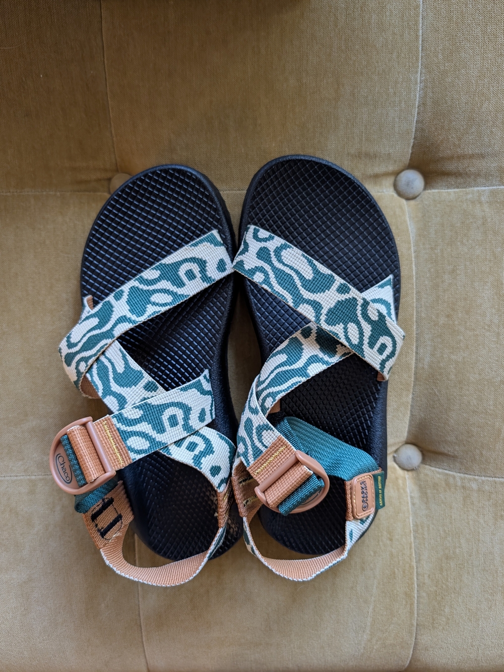 *RARE FIND* Chaco Parks Project Teal Patterned Hiking Sandals with Peach Accents
